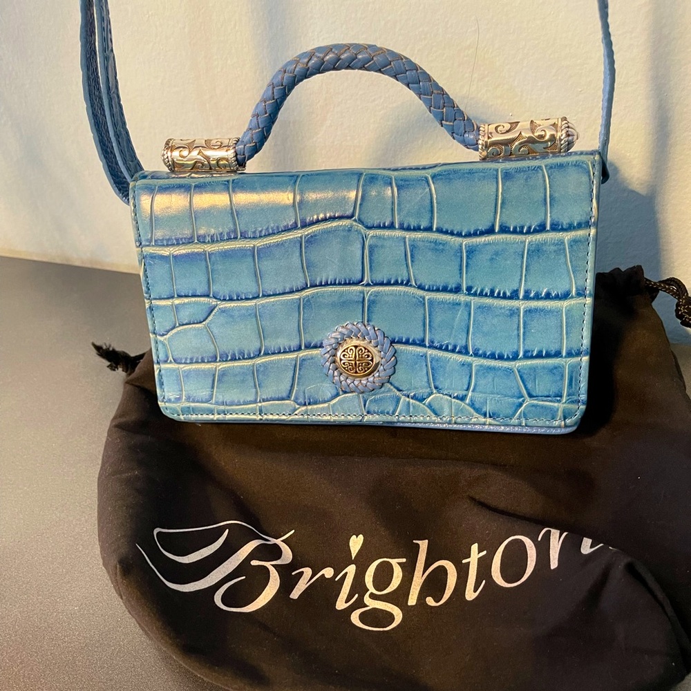 Brighton Blue Croc Embossed Crossbody